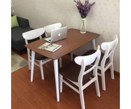BỘ BÀN ĂN 1.2M 4 GHẾ (GỖ CAO SU) SƠN TRẮNG